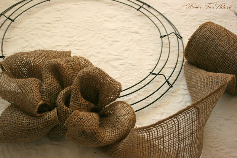 progress on the burlap wreath