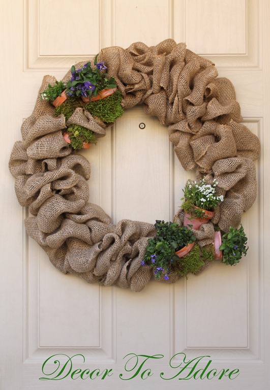 Spring Wreath with Burlap and Fresh Flowers