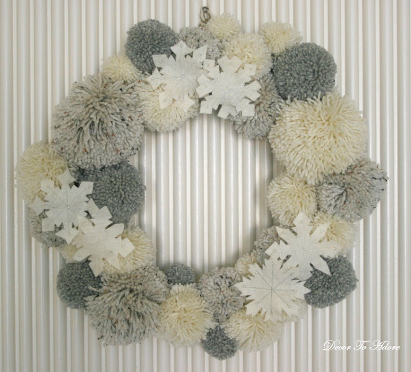 Pom pom wreath with snowflakes