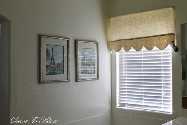New Scalloped Linen Valances for the Master Bathroom