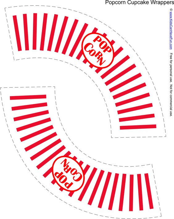 Free Popcorn Cupcake Wrapper http://www.kidscanhavefun.com/party-planning.htm #party #cupcake #partyideas