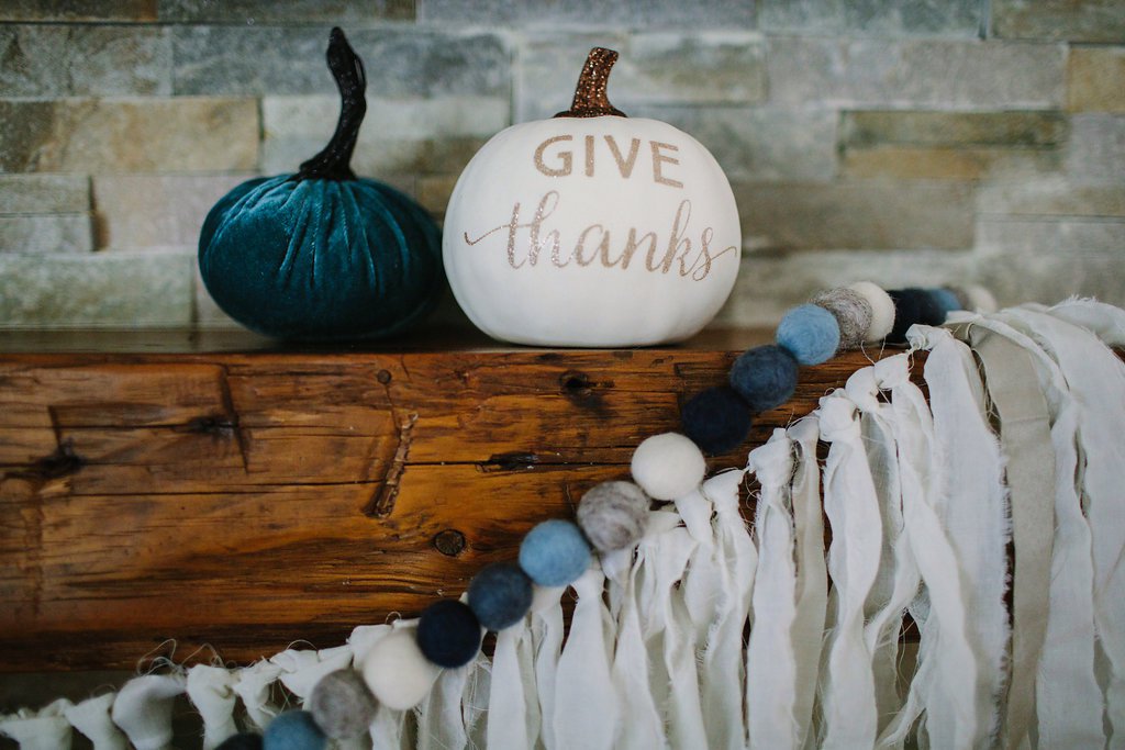 Blue pumpkin on mantle