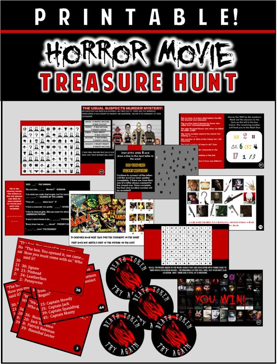 Horror Movie Party Game - Printable Horror Flick Trivia Treasure Hunt