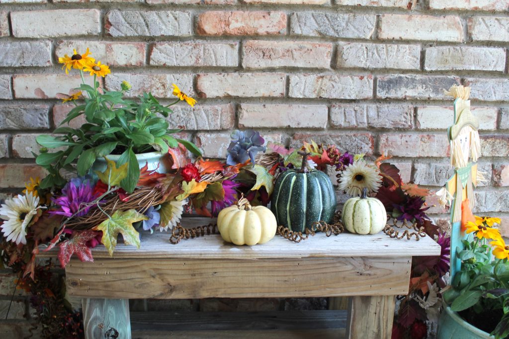 Decor To Adore 2017 Fall Front Porch front view of bench