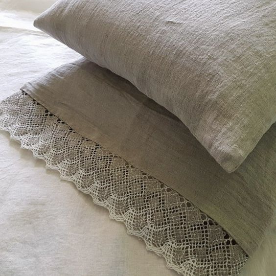 linen pillowcase with lace trim