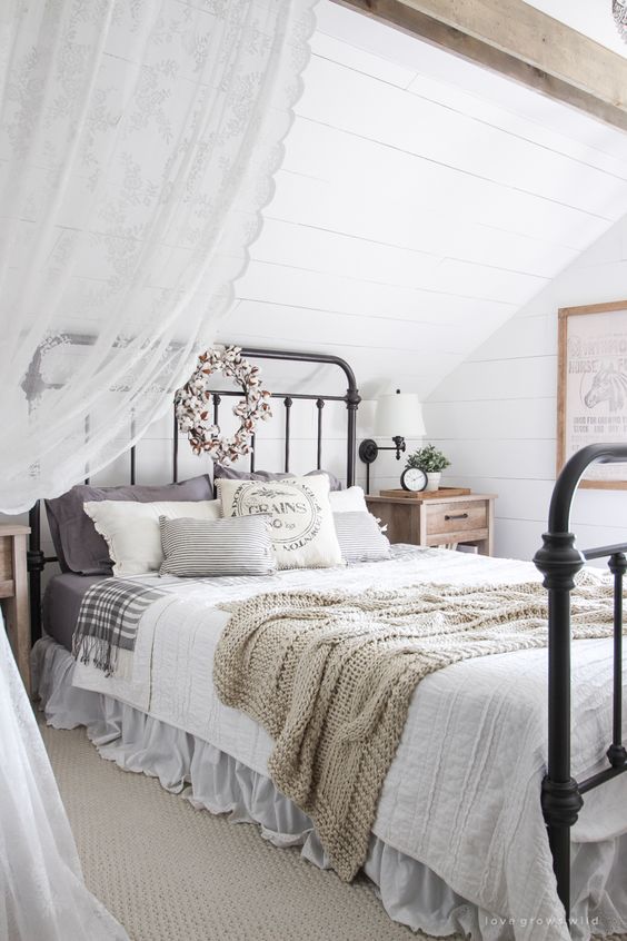 A beautiful farmhouse bedroom decorated with simple touches of fall!