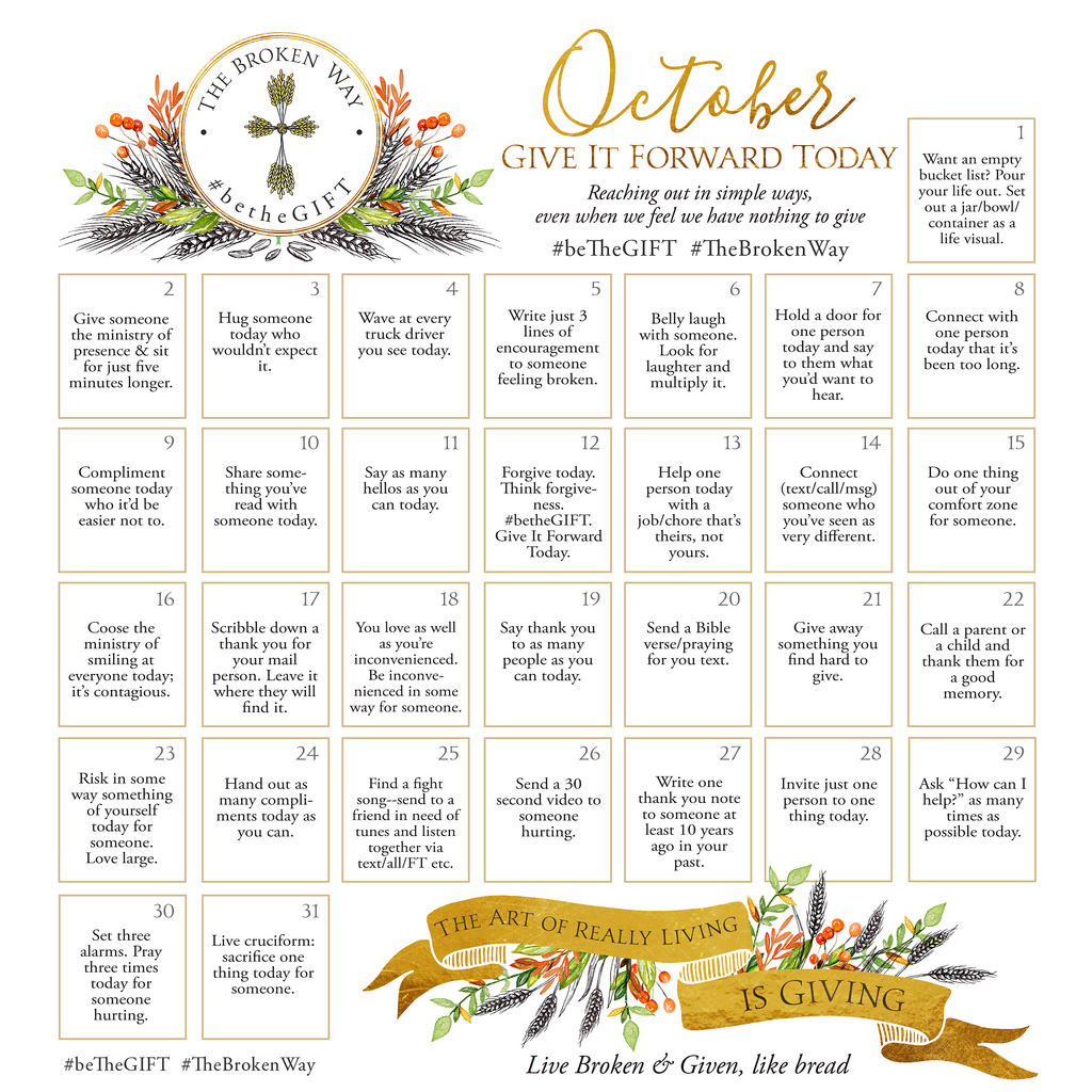 October Calender Give It Forward